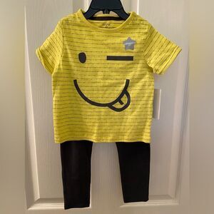 Fred & Flo F&F Tesco Yellow Emoji Top and Pants Set Baby Boys Size 18 Months NWT